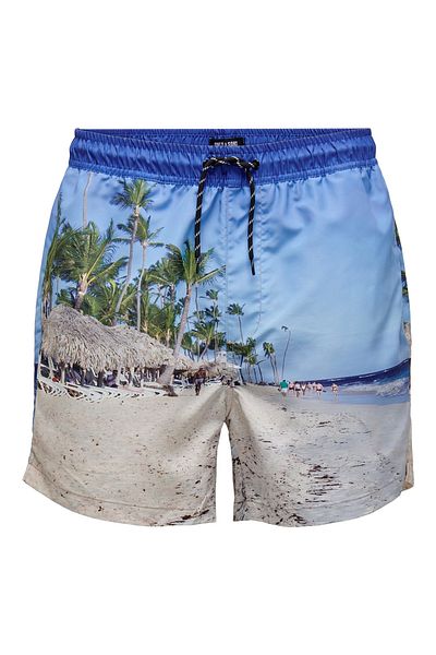 Only & Sons Elastischer Bund, Tunnelzug und Gesäßtasche der Badehose TED Bade-Şortlar
