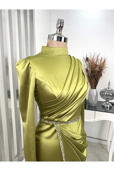 Rana Zenn Večerní šaty Satin Sare - Olejově zelená