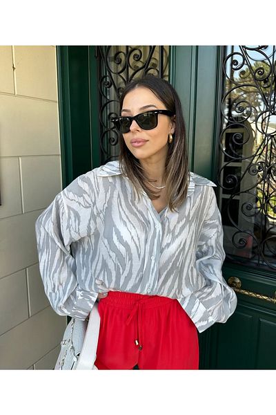 Laluvia Viszkóz szövet mintás Oversize női ing
