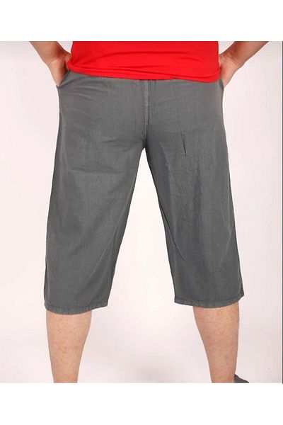 FATELLA Men's Dad Solid Color Elastic Waist Raw Linen Comfortable Mold Capri