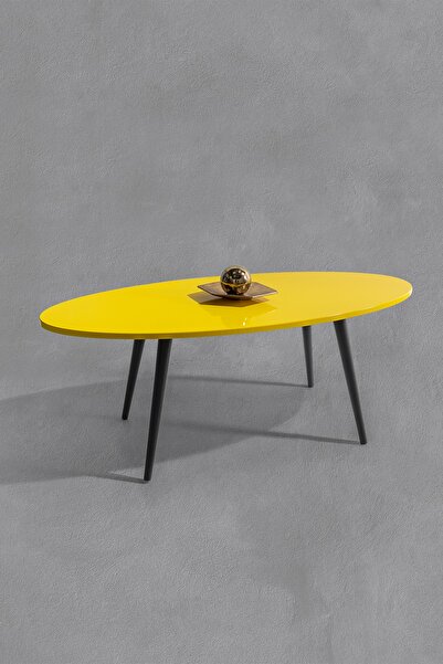 Veys Sehpa Elips – Ahşap Konik Ayak-sarı