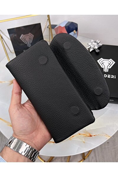 Fil Deri Genuine Leather Women's Black Wallet with Phone Compartment 2049