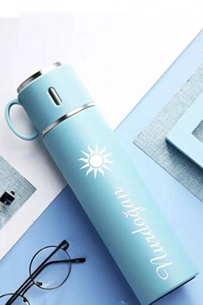 NRDLİFE Kişiye Özel İsim Baskılı 316 Paslanmaz Çelik Termos 580 Ml Kahve Çay Termos Mavi