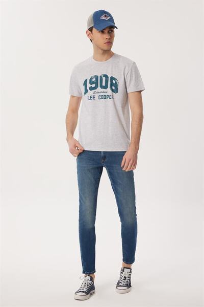 Lee Cooper Ανδρικό μπλουζάκι Derek με λαιμόκοψη Snow Melange