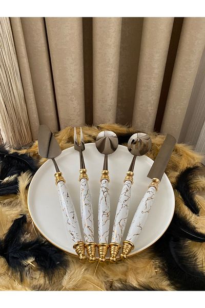 Housess طقم تقديم بمقبض بورسلين مكون من 5 قطع