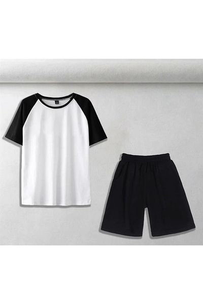 Gofeel Reglan Sleeve Printed Loose Fit White Colorful Unisex Oversize T-shirt & Shorts Double Set