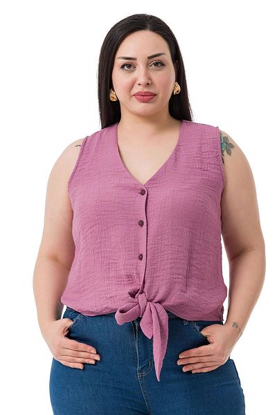 DISENTIS MODEST Plus Size Sleeveless Powder Blouse with Tie Detail