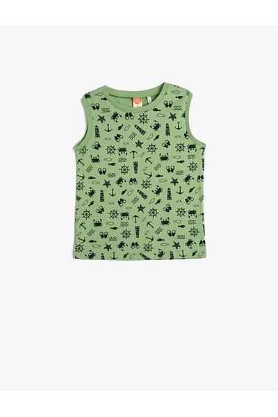 Koton Baby Boy Undershirt Sleeveless Round Collar Printed Cotton