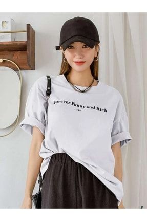 AFROG Y M Kad n Forever Funny And Rich Bask l Oversize T shirt Fiyat Yorumlar Trendyol