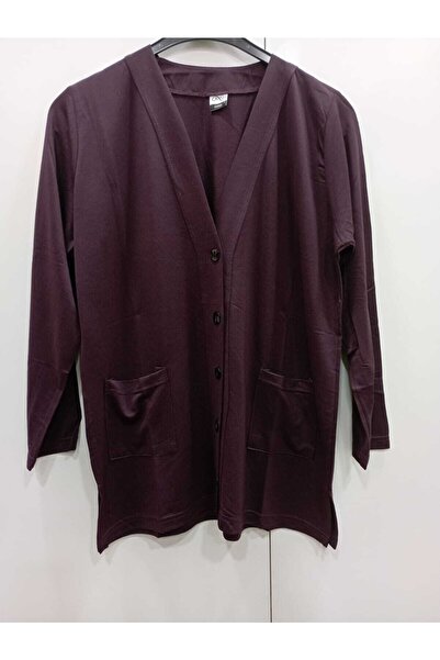 NUR TEKSTİL Kadın Anne Mor Viskon Pamuklu Penye Büyük Deden Hırka