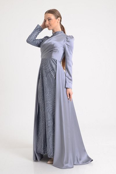 SpringStore Rochie de seară cu stilou cu sclipici cu mantie gri
