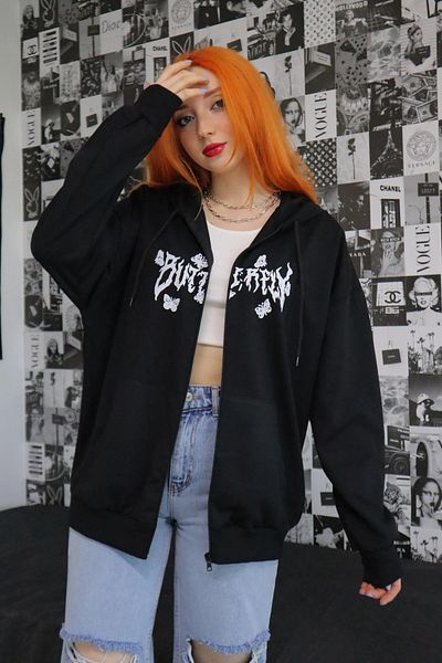 EFBUTİK Unisex Black Butterfly Cardigan