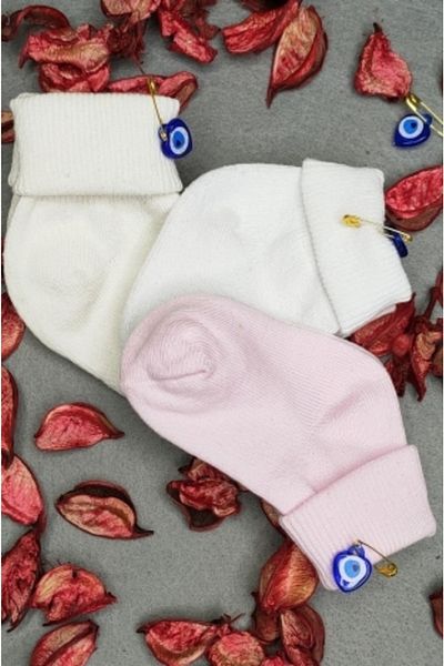 Akface Gold Rose 100% Cotton 3-Piece Newborn Baby Girl Socks 0-6 Months