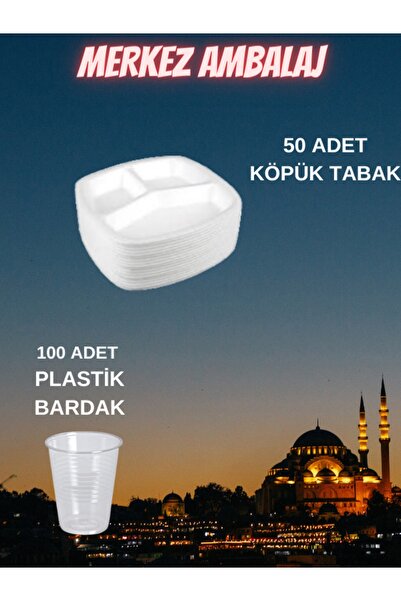 Anı Kullan At Üç Gözlü Köpük Tabak 50 Adet+100 Adet Plastik Bardak Kına Düğün...