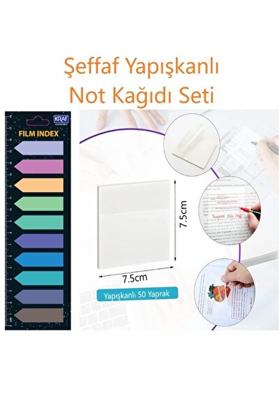 KRAF Διαφανές ινδεξ φιλμ (pp) 10 Χρώματα X 20 Φύλλα + Διαφανές χαρτί σημειώσεων 75x75mm