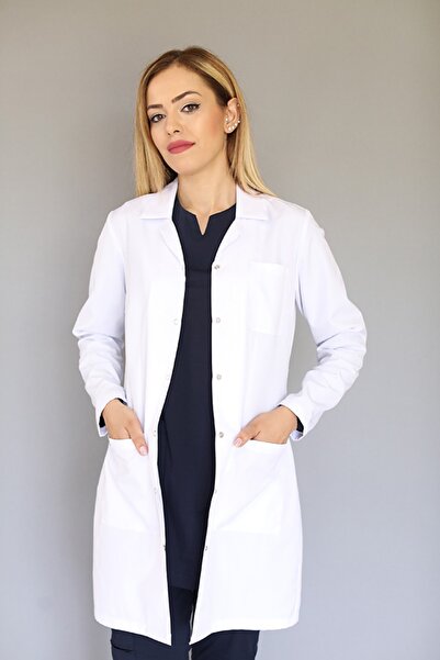 almesta Ceket Yaka Yırtmaç Detaylı Uzun Kol Doktor Öğretmen Beyaz Önlük