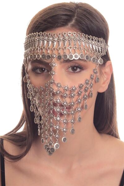 LABALABA Kadın Antik Gümüş Kaplama Yonca Stilizesi Ayarlanabilir El Yapımı Peçe