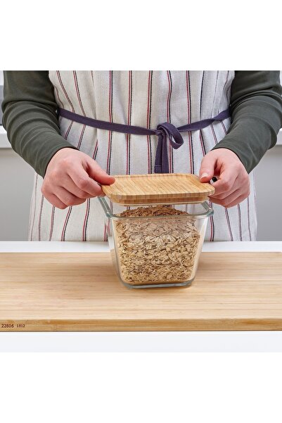 IKEA Bambu Kapaklı Saklama Kabı Cam 1,2 Lt 15x15x12 Cm Vakumlu