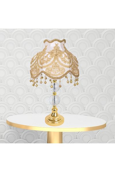 Dekovien Gold Crystal Lace Coated Ecru Velvet Lampshade - Classic Design Ab0455