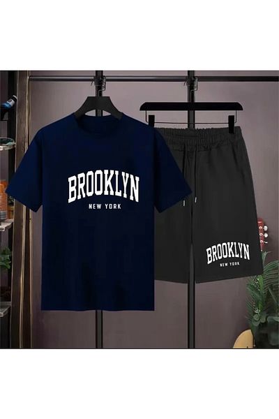 PUNIX Plus Size Custom Production Brooklyn Printed 100% Cotton Men's T-shirt Shorts Set
