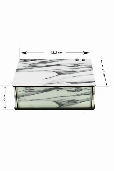 WuW Black Patterned Marble Patterned 6 Compartments Wooden Tea Coffee Storage Box