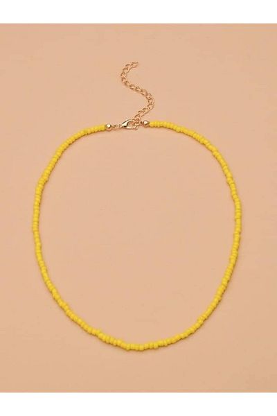 Stoneday Yellow Color Gold Detailed Summer Large Sand Bead Necklace
