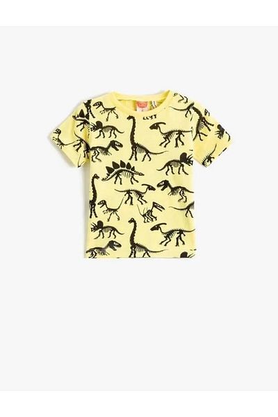 Koton Baby Boy Short Sleeve Crew Neck T-Shirt Dinosaur Printed