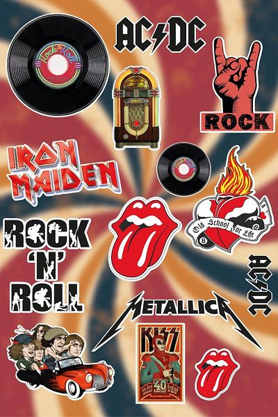 Anime Marketi مجموعة ملصقات ذات طابع عتيق من Rock Metal - دفتر كمبيوتر محمول للهاتف المحمول (14 قطعة)