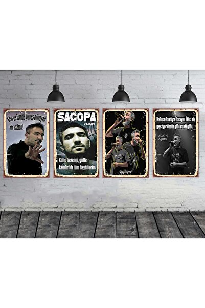 Sagopa Kajmer Set 4 Pieces 20x30 Cm Retro Wooden Table