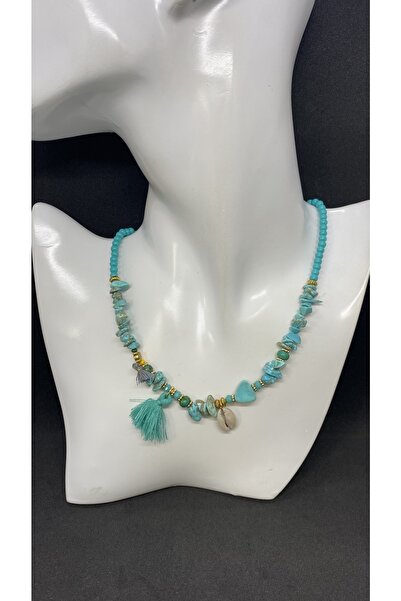 Porsuk Alternatif قلادة نسائية مصنوعة يدويًا من الحجر الطبيعي العرقي (الفيروز).