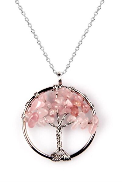 Ecelike Pink Quartz Tree of Life Necklace