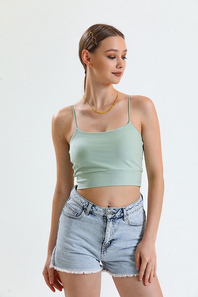 Elia Moda Super crop top pentru femei de culoare mentă cu bretele