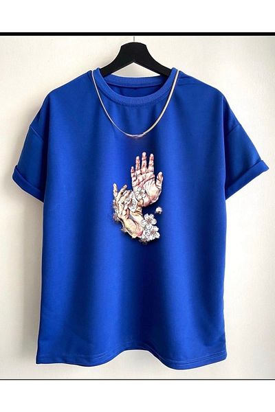 NewCabin New Season Trend Flower Hand printed βαμβακερό μπλουζάκι Oversize
