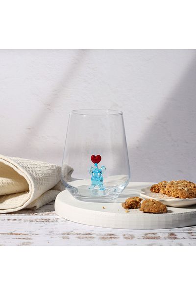 ADAMODART Single Water Cup with Heart and Blue Elephant Glass Figure