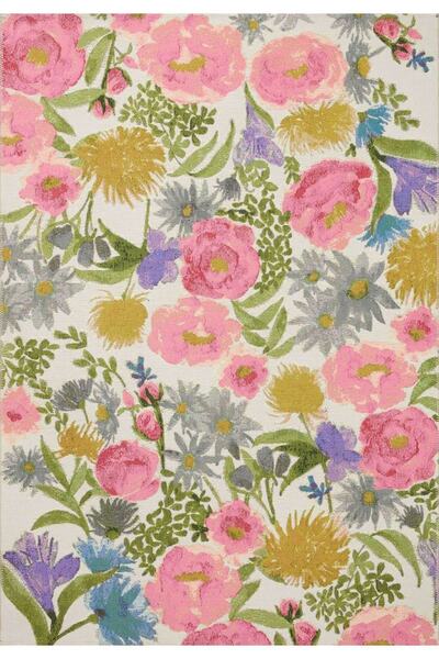 Rugs Modern Halı Beyaz Renkli Çiçek Tema Pastel Dokuma Taban Halı Mira 1326
