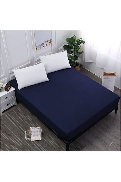 MERTİM Elastic Combed Cotton Navy Blue Bed Sheet 100% Cotton Single Double King Size