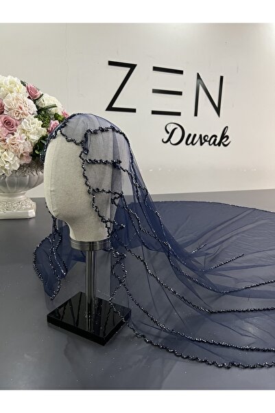 ZEN DUVAK Lacivert Nakışlı Duvak