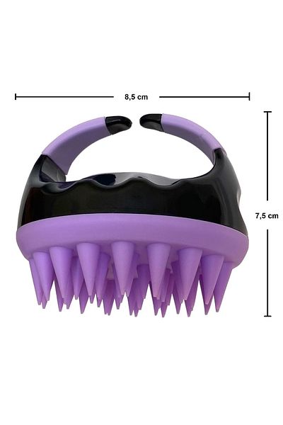 LAND OF MYTH Lom1402 Soft Silicone Massage Brush - Hair Scalp and Shampoo Shower Set with Teeth (Black-Lilac)