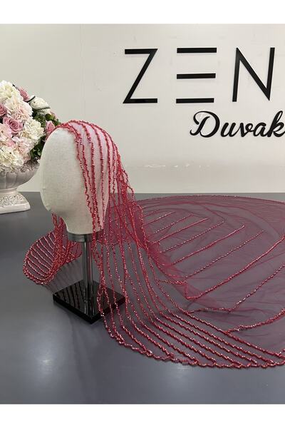 ZEN DUVAK Bordo Nakışlı Duvak