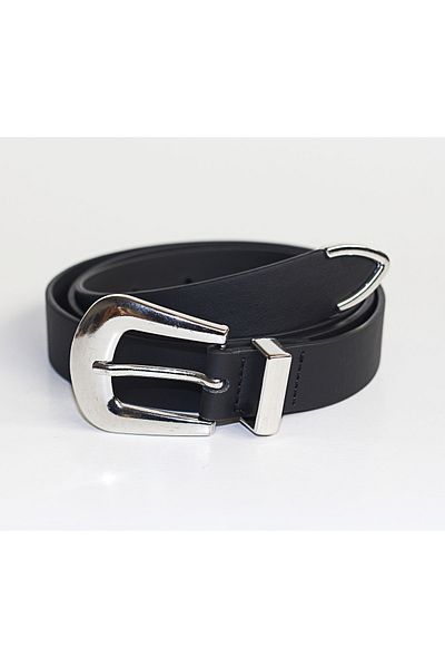 Arkem Black Women's Belt with Silver Shiny Suit Buckle 2.5 Cm
