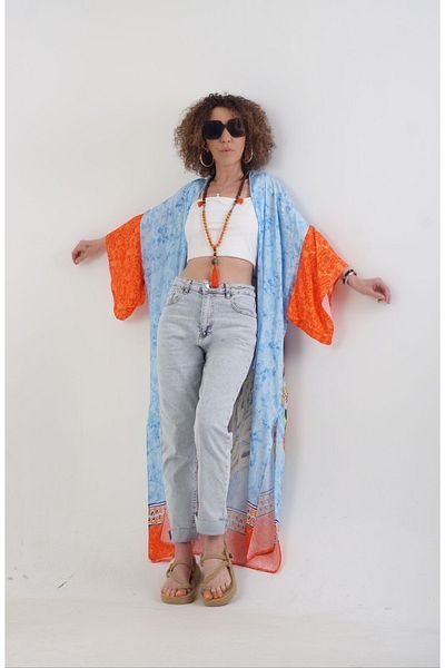 Zelish My Sister Kimono albastru cu model de păun