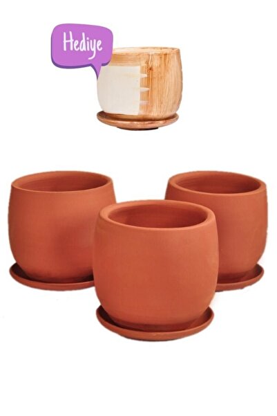 SAMESA HEDİYELİK 3lü Minik Boy Doğal Terleyen El Yapımı Çömlek Toprak Saksı