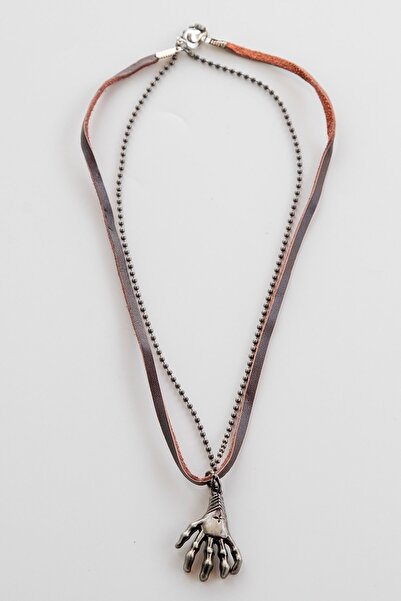 Lila Rosa El Figürlü Otantik Deri Çoklu Kolye