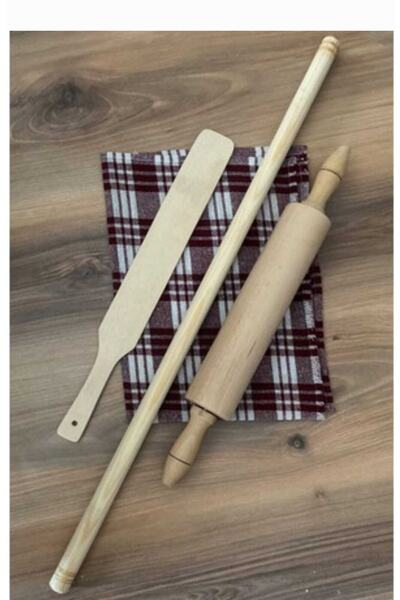 ÇEÇEN HOME Hamur Açma Seti Oklava 45cm Döner Merdane 45cm Çevirgeç Spatula 55cm