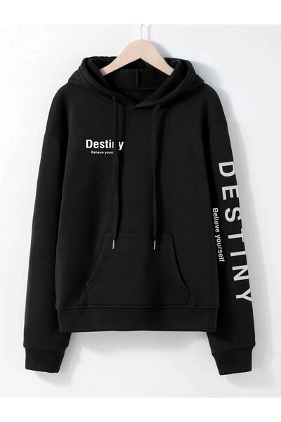 aynewmoda Hanorac oversize cu glugă cu imprimeu Destiny unisex