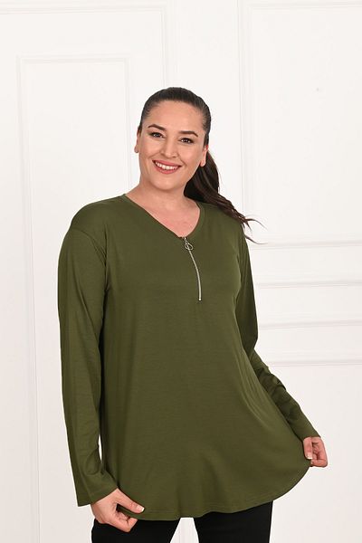 Koza Butik Bluză de damă cu jumătate de fermoar, mărime mare, 1387-23