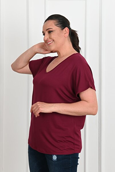 Koza Butik Women's V-neck Large Size T-shirt 1486-23