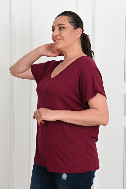 Koza Butik Women's V-neck Large Size T-shirt 1486-23