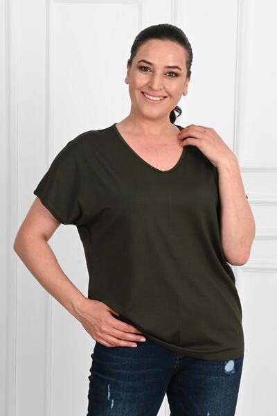 Koza Butik Women's V-neck Large Size T-shirt 1486-23