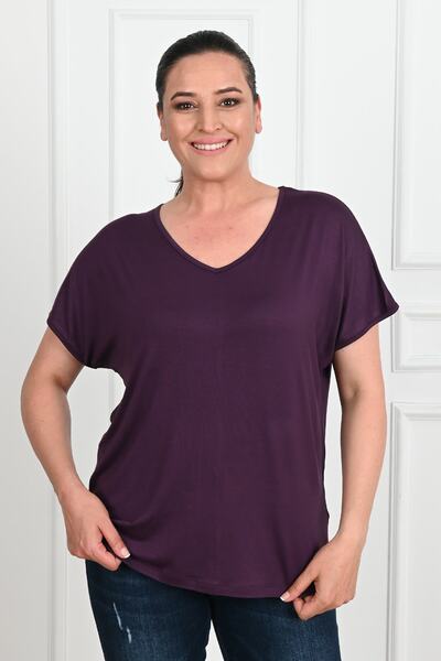 Koza Butik Women's V-neck Large Size T-shirt 1486-23